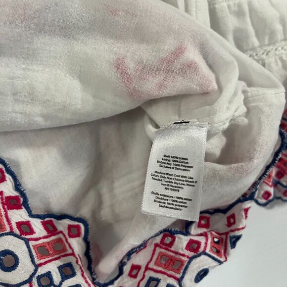 Vineyard Vines White Multi Colored Embroidered Eyelet Shift Cotton Mini Dress 0 - Picture 4 of 8